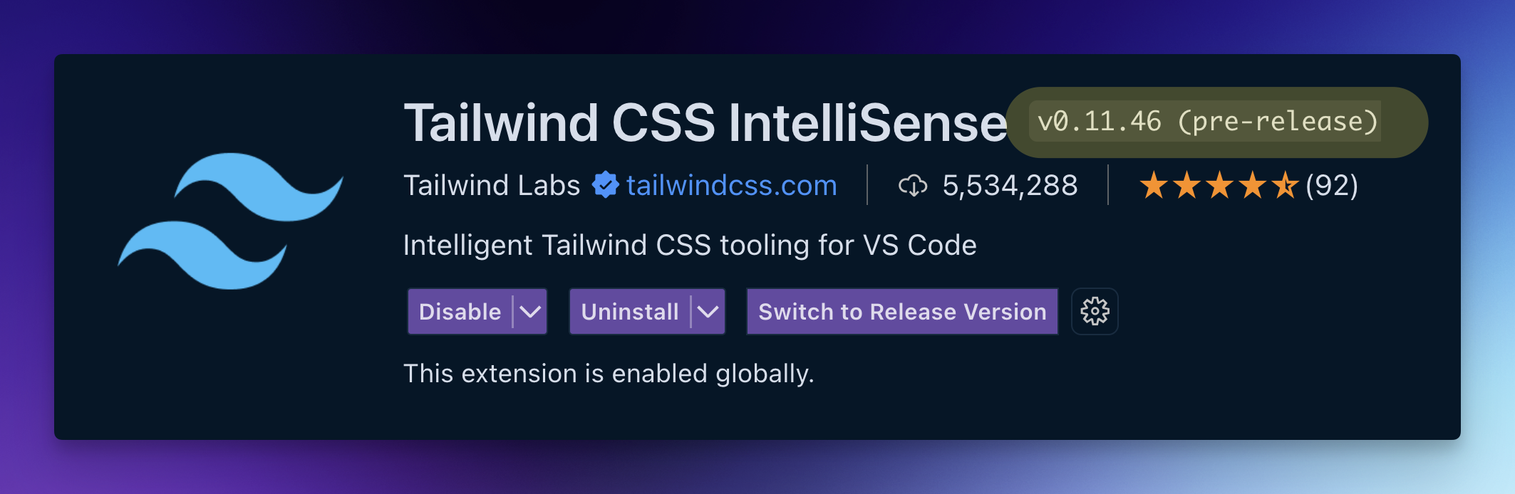 Tailwind CSS Intellisense